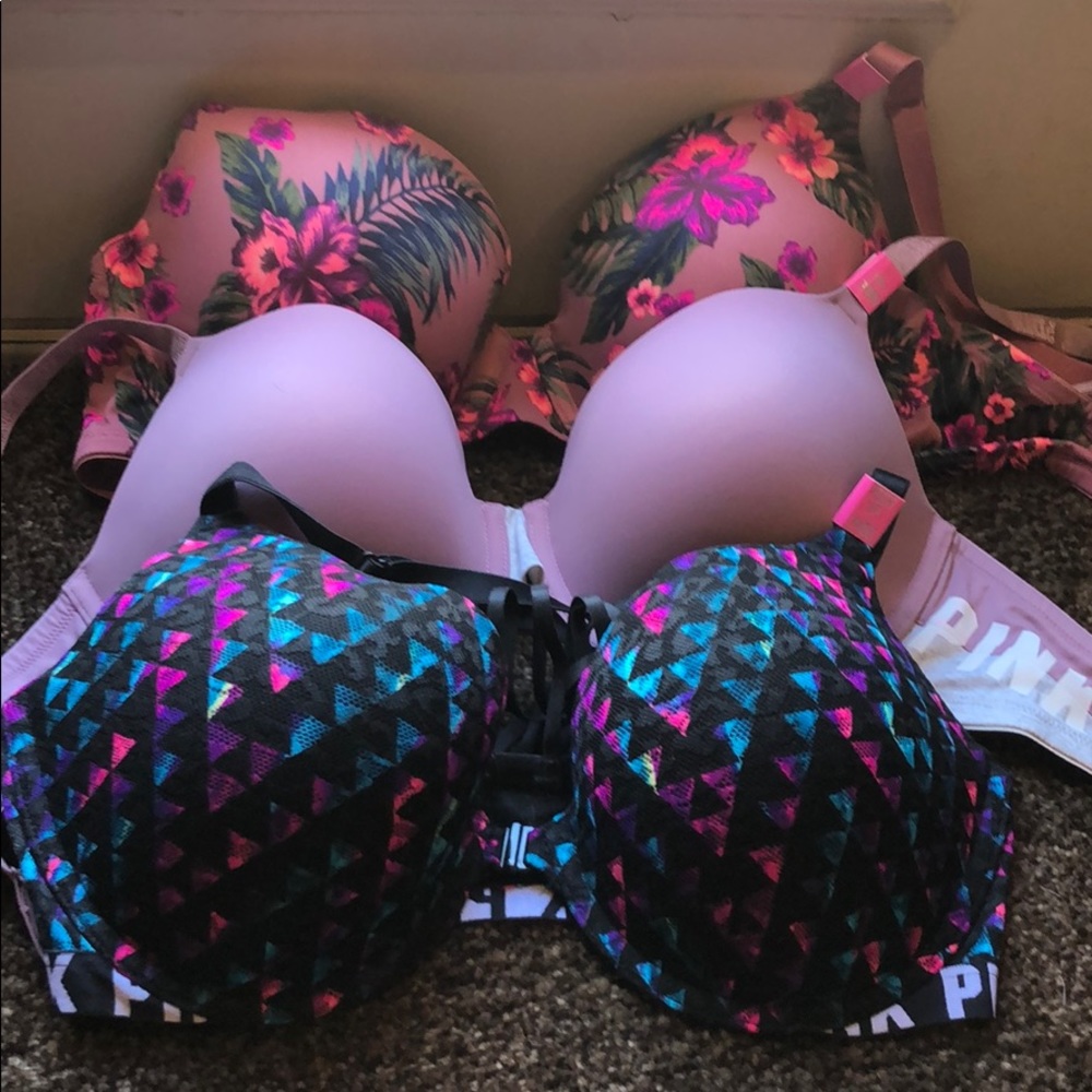 Pink/Victoria Secret 34DD. Selling as pair.
